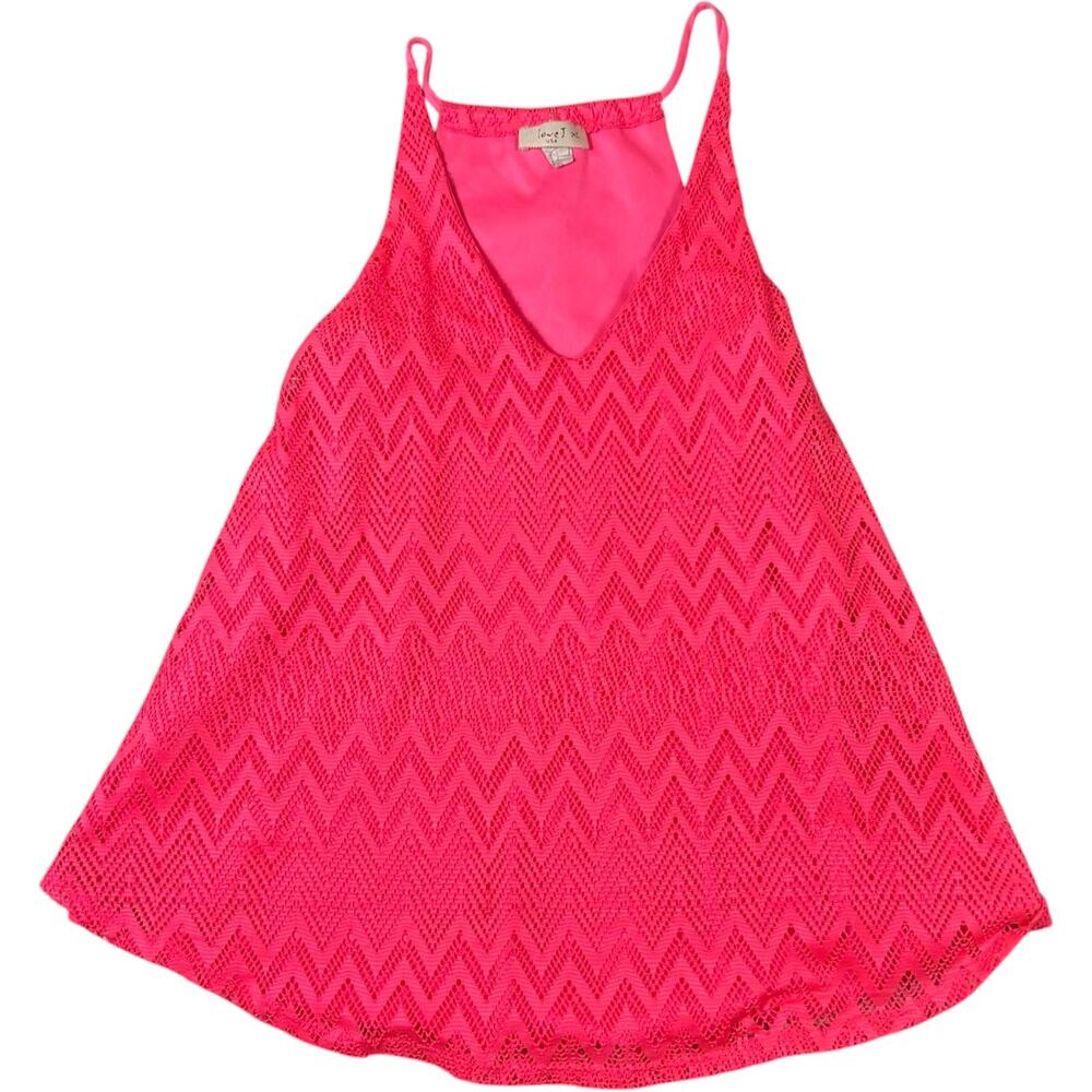 Love J Neon Pink Crochet Chevron Tank Top V-Neck Women's XL Coastal Beach Boho